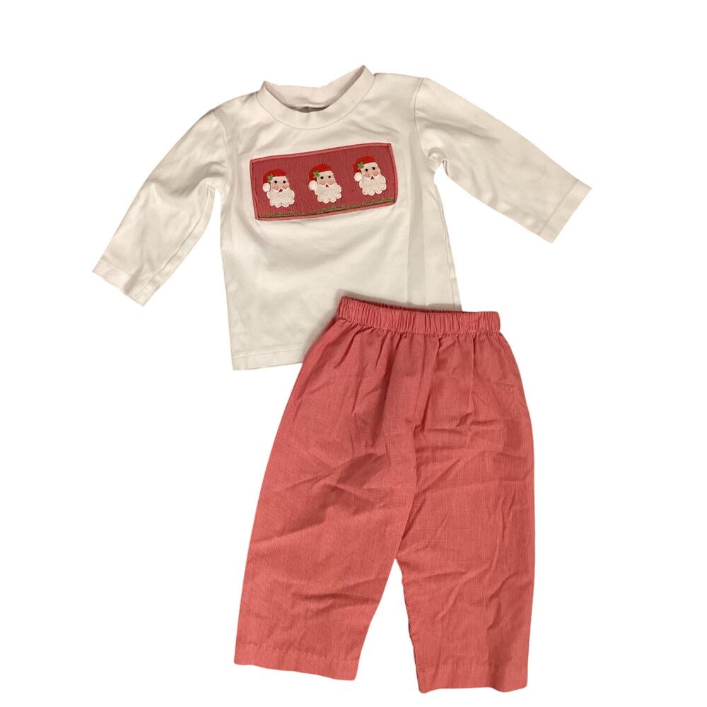 Delaney 2pc Santa Claus Smocked Holiday Outfit Set Size 9mo